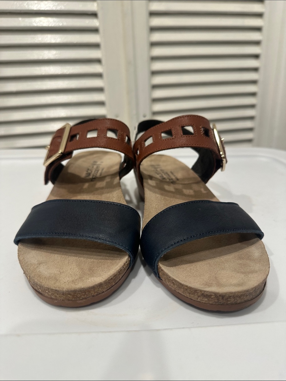NAOT Dynasty Wedge Sandal size 8 or 39 black brown white leather support - Picture 6 of 9